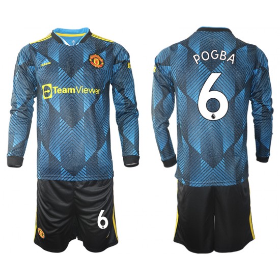 Camisola Manchester United Paul Pogba 6 Criança Equipamento Terceiro 2021-2022 Manga Comprida